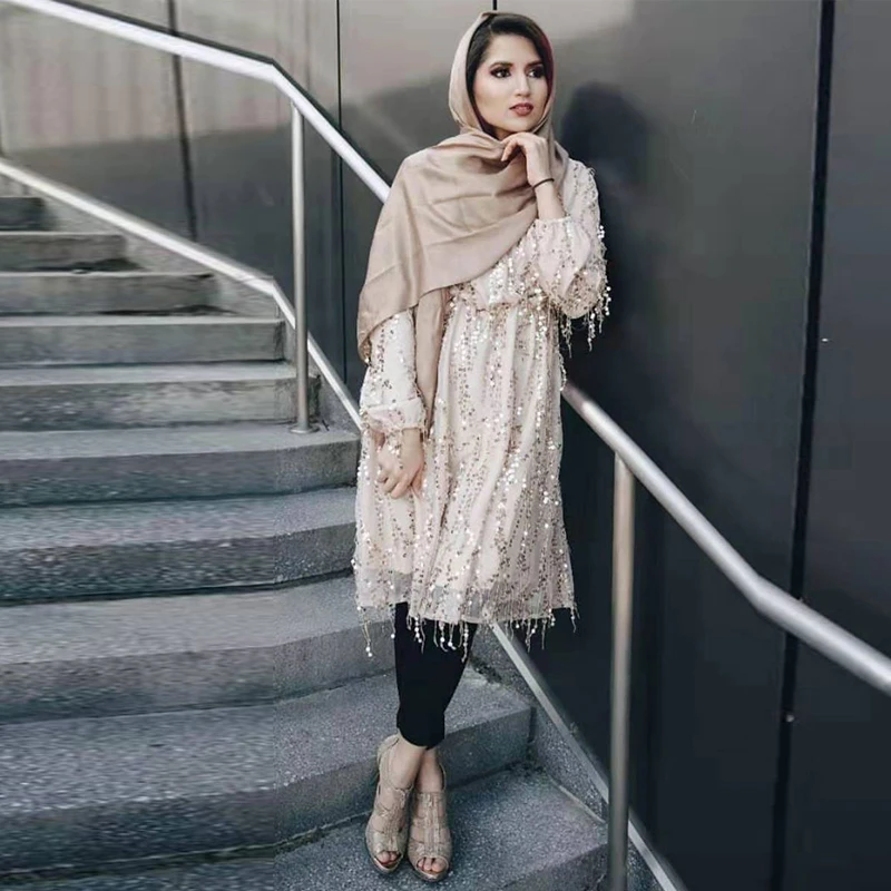 Abaya Дубай Турецкий Арабский Топ Mujer мусульманские блесток Длинные женские топы Исламская одежда Vetement Femme Musulmane Ropa Musulmana Mujer