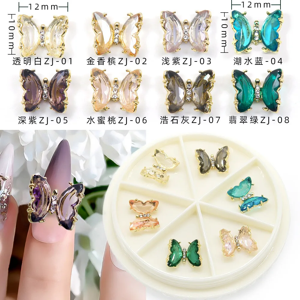 

С открытыми пальцами и кристальной бабочкой для художественного оформления ногтей, 10 шт в виде бабочек для дизайна ногтей Стразы металличе...