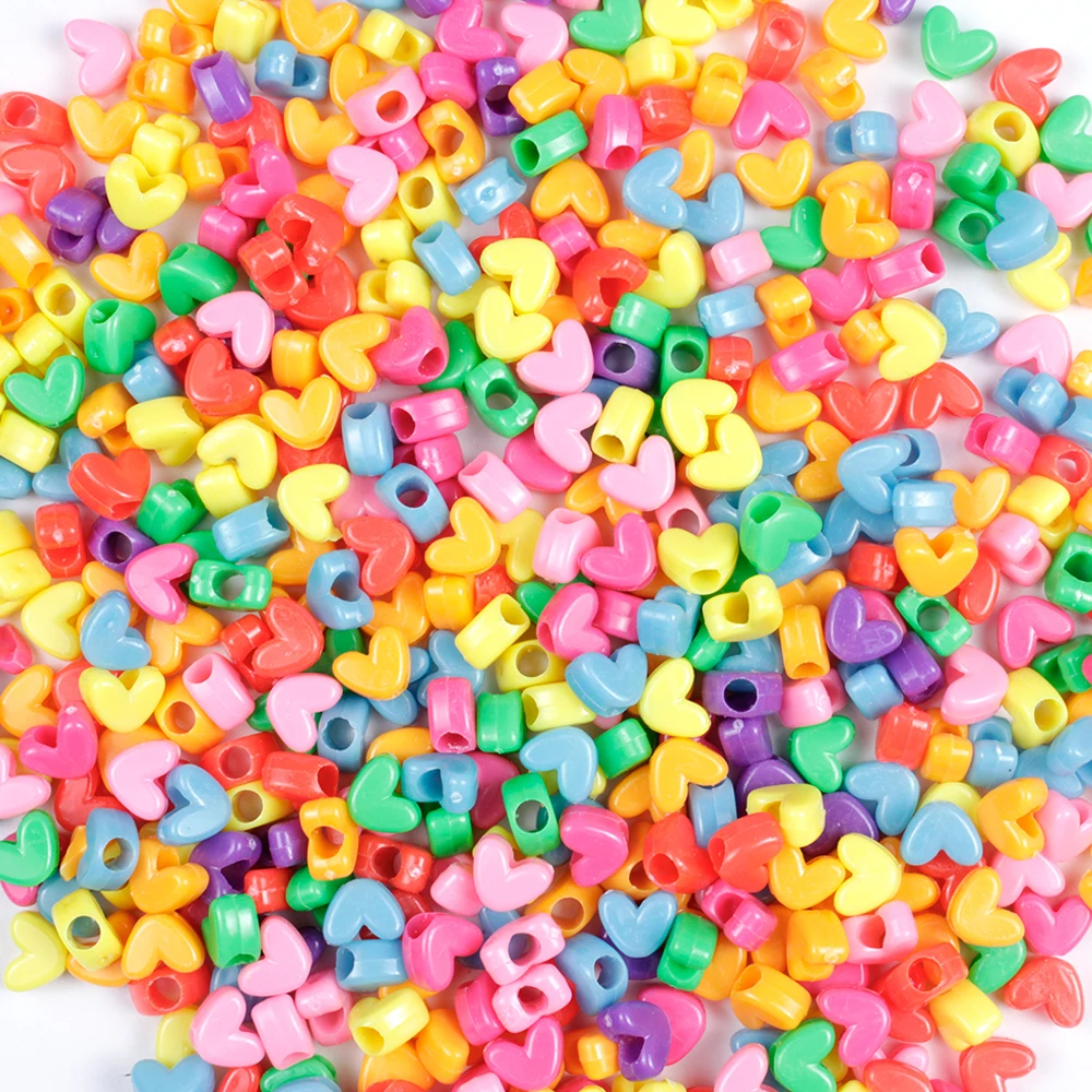 

100Pcs/Lot Mixed Color Cartoon Heart Acrylic Beads Charm Loose Spacer Beads For Jewelry Making DIY Bracelet Necklace Accessories