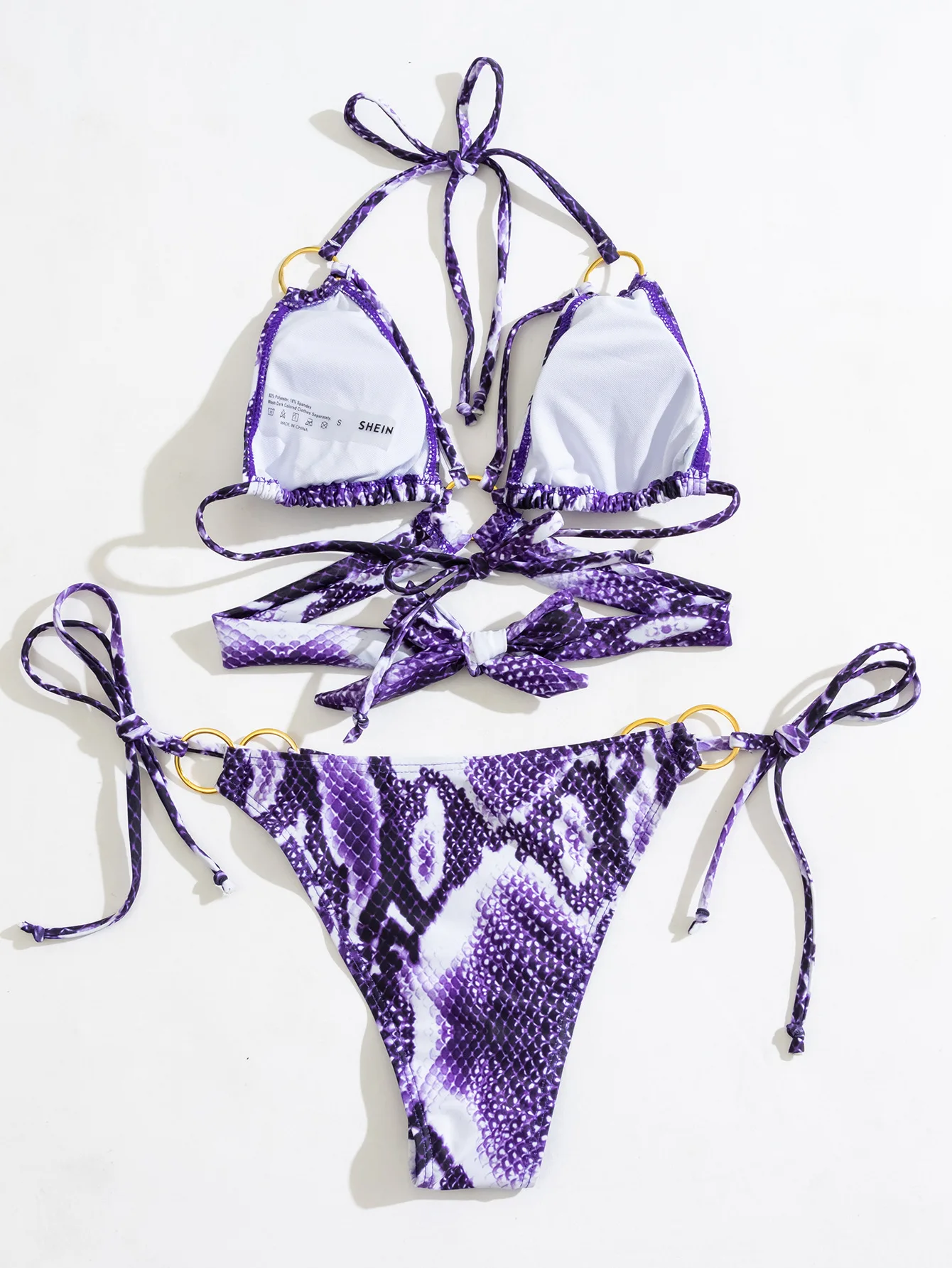 Sexy Thong Bikini 2021 Women Purple Snake Print Push Up Lace Bandage Swimsuit Brazilian Bathers Bathing Suit Swimwear Biquini | Женская