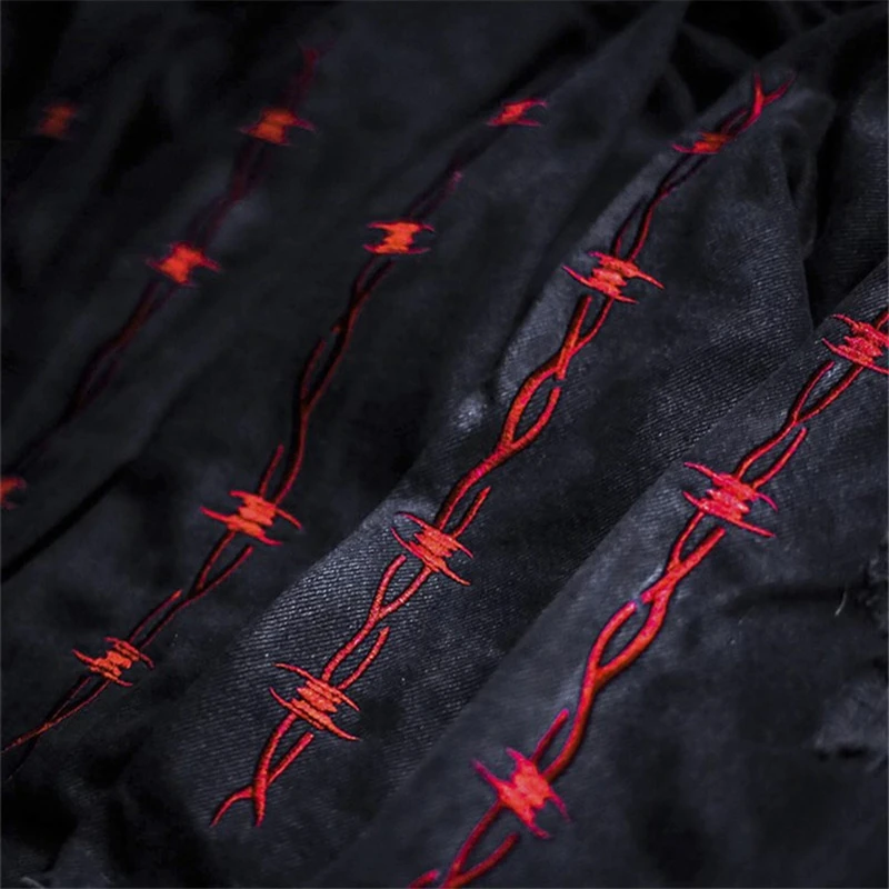 

Nice Harajuku Gothic Demon Hunter Skull denim jacket men Rock punk heavy metal Sweatshirt sudadera suspenders hole streetwear