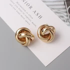 Маленькие витые серьги-гвоздики для женщин, золотой, серебряный цвет, камень, простой глянцевый геометрический металлический узел, вечерние серьги Girl, подарок