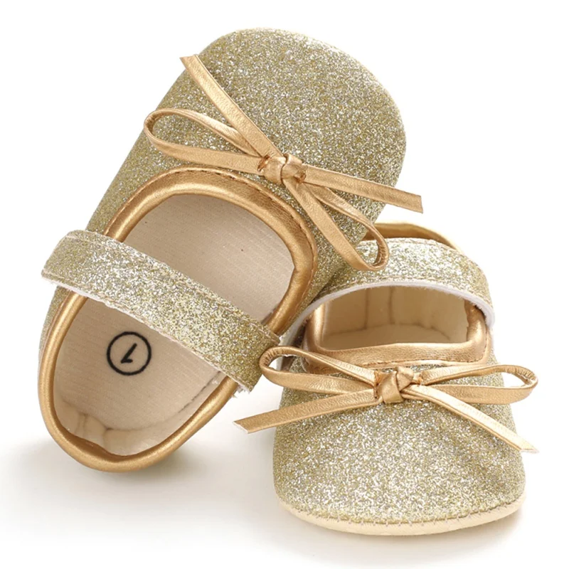 Mocasines de princesa para beb&eacute; y ni&ntilde;a, zapatos para reci&eacute;n nacido, con lazo bonito, zapatos de lentejuelas, suela suave de cuero Pu, primeros pasos-2