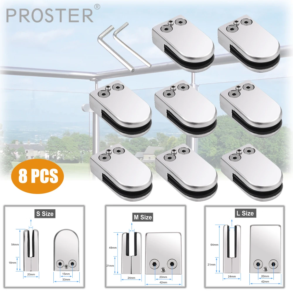 Proster 8 шт. 304 зажим для стеклянных зажимов из нержавеющей стали кронштейн с плоской