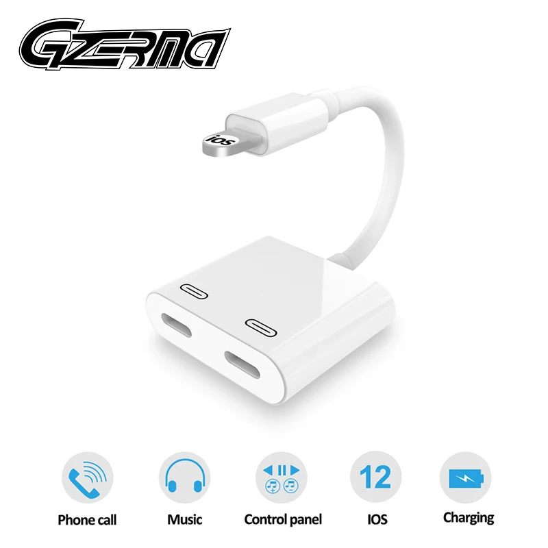 2in1 Dual Jack Charge Audio Adapter For Lightning to Headphone Splitter Audio Converter Cable Support Music/Phone Call/Charging