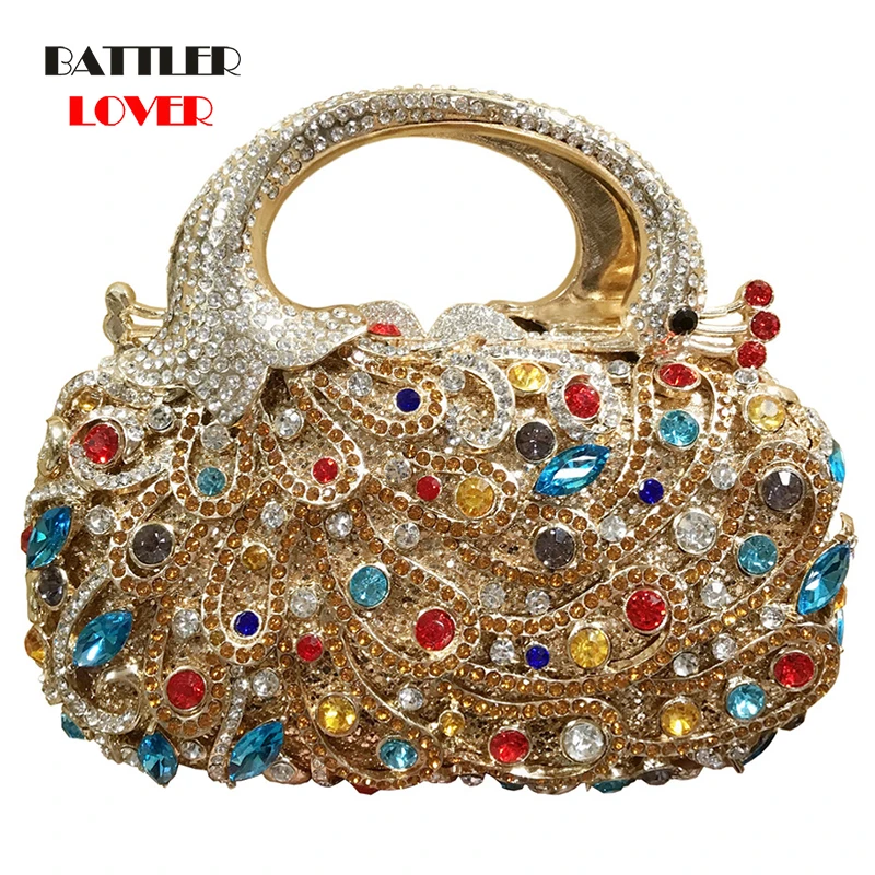 Women's Crystals Clutch Party Handbag Shining Jewelry Bird Evening Bag for Female Diamonds Purse