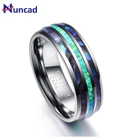 nuncad 8mm wide polished abalone shell tungsten carbide rings dome triple grooved opal tungsten steel ring never fade t082r
