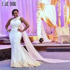 Свадебное платье с юбкой-годе E JUE SHUNG, модное Африканское кружевное свадебное платье с тюлевой лентой и открытым плечом