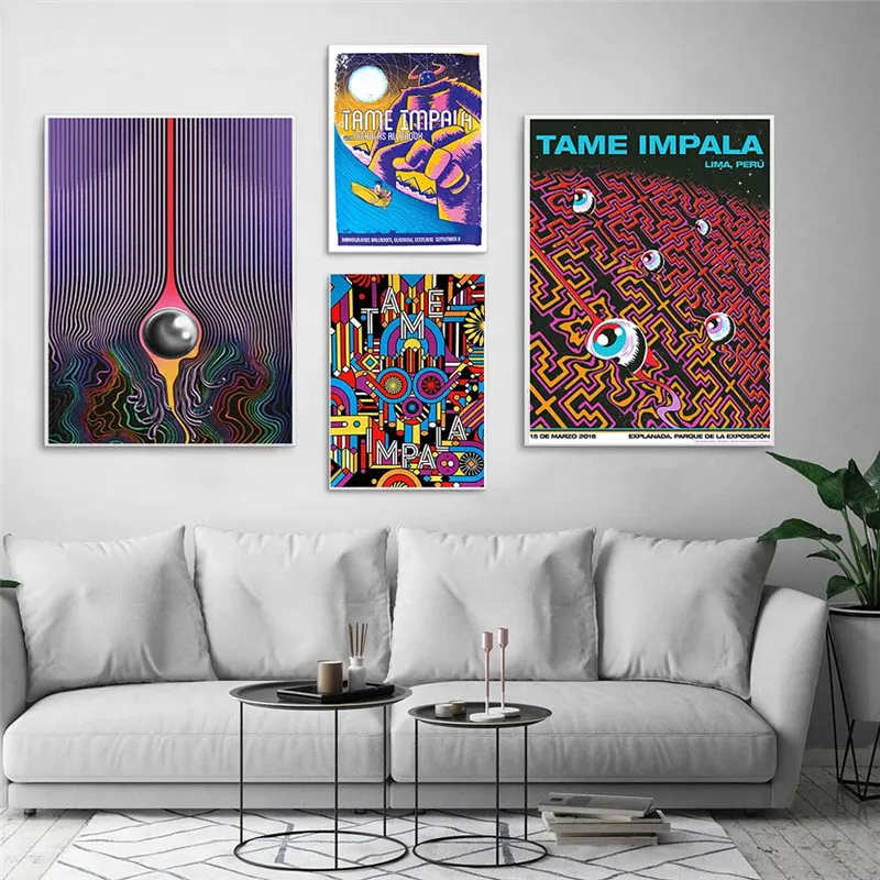 

New Tame Impala Psychedelic Poster and Prints Rock Music Band Tour Art Canvas Paintings Wall Pictures for Living Room Home Decor