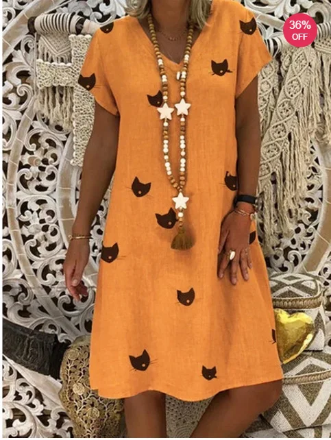 cat dress 1 Летние платья Robe Femme Ete пляжные хиппи бохо размера плюс платья для женщин 4xl 5xl линия Sukienka льняная одежда из хлопка - Цвет: cat dress 1