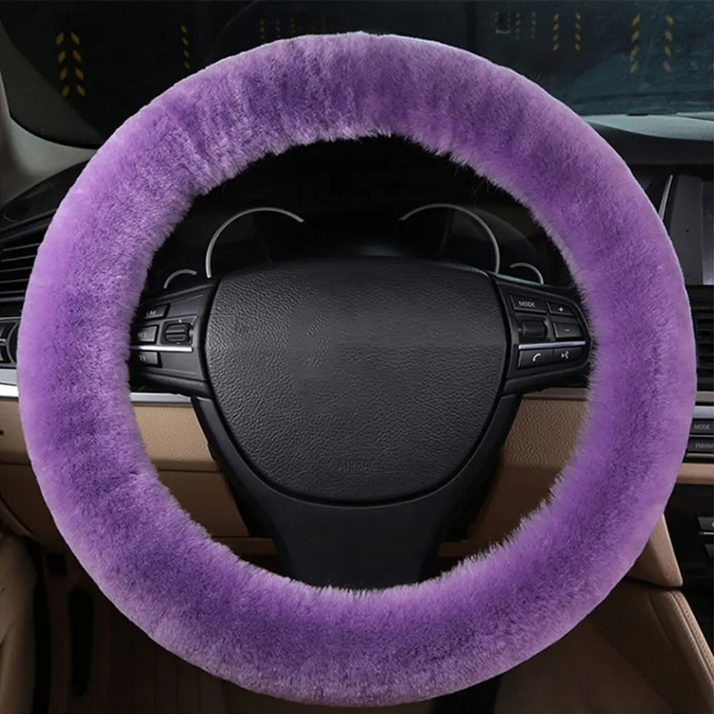 

Furry Car Steering Wheel Cover Soft Sheepskin Car Wheel Cover Wool Wheel Cushion Protector for 35-42cm