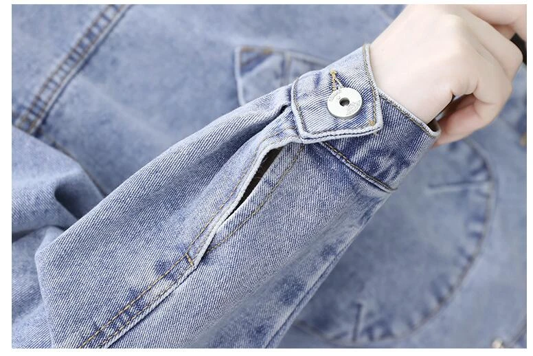 

#3390 Casual Denim Cotton Jacket For Women Short Korean Casual Women Coats And Jackets Pockets Beading Jeans Jacket Ladies Loose
