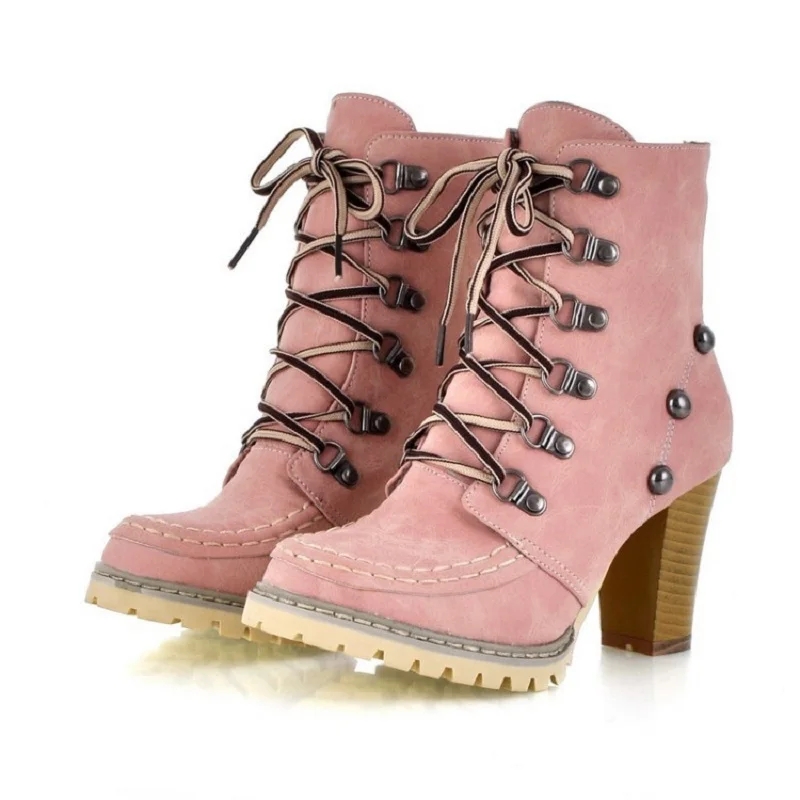 

2021 Autumn and winter hot sales Korean version of Martin boots anti-skid rivet size high-heeled ankle boots 34-43