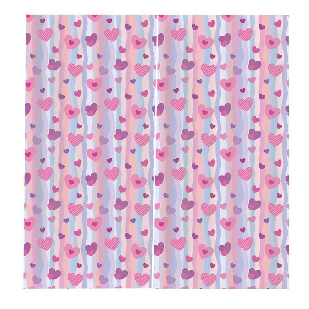 

Custom Colorful Striped Love Sign pink purple Curtains Outdoor Indoor Decor Kids room Window Drapes Sets left and right Side )