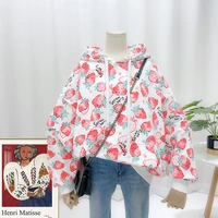 women loose casual hooded pullovers spring autumn korean fashion fruit design pullovers strawberry letter printed sweatshirts