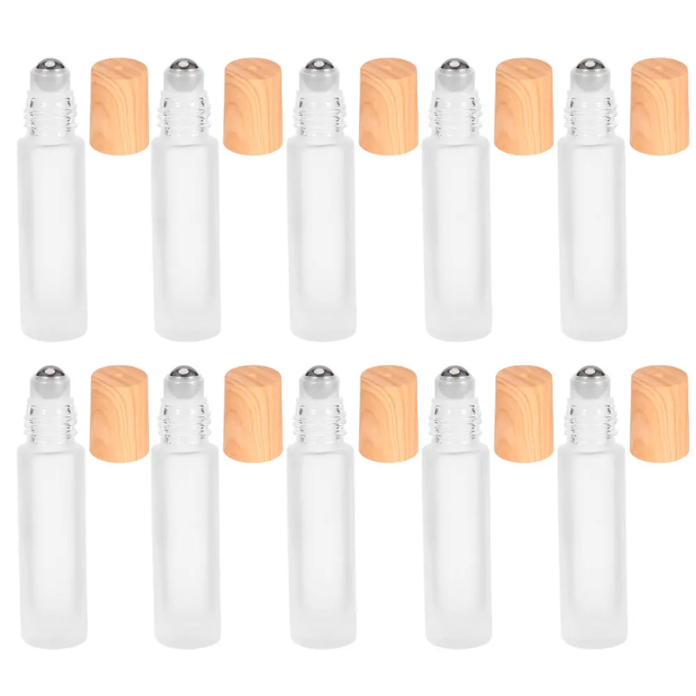 

10pcs 10ml Essential Oil Roller Bottle Empty Glass Bottle with Rolling Bead for Massage Smear Sample(Frosted Color)