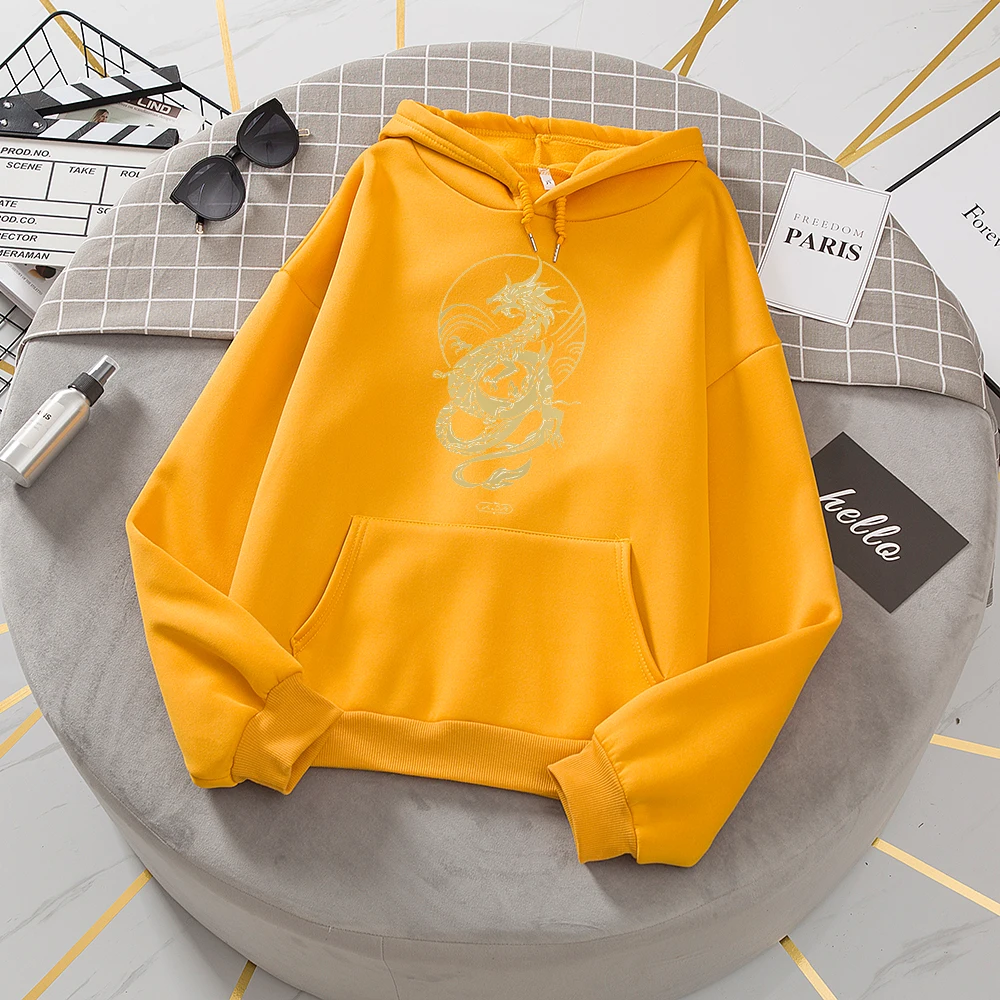 Leisure Women Sweetshirts Winter Cool Style Graphic Sweatshirt Dragon Printing Hoodie Women Harajuku Korean Ulzzang Clothes