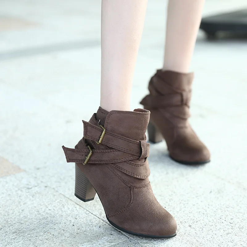 Женские ботинки на высоком каблуке Fujin черные для работы осень и зиму 2020|Женские