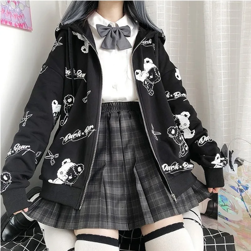 

Gothic Coat Sweatshirts Women Fashion Spring 2021 Clothes Ins Preppy Kawaii Hoodies Long Sleeve Zip Up Hoodie Japanese Cute Tops