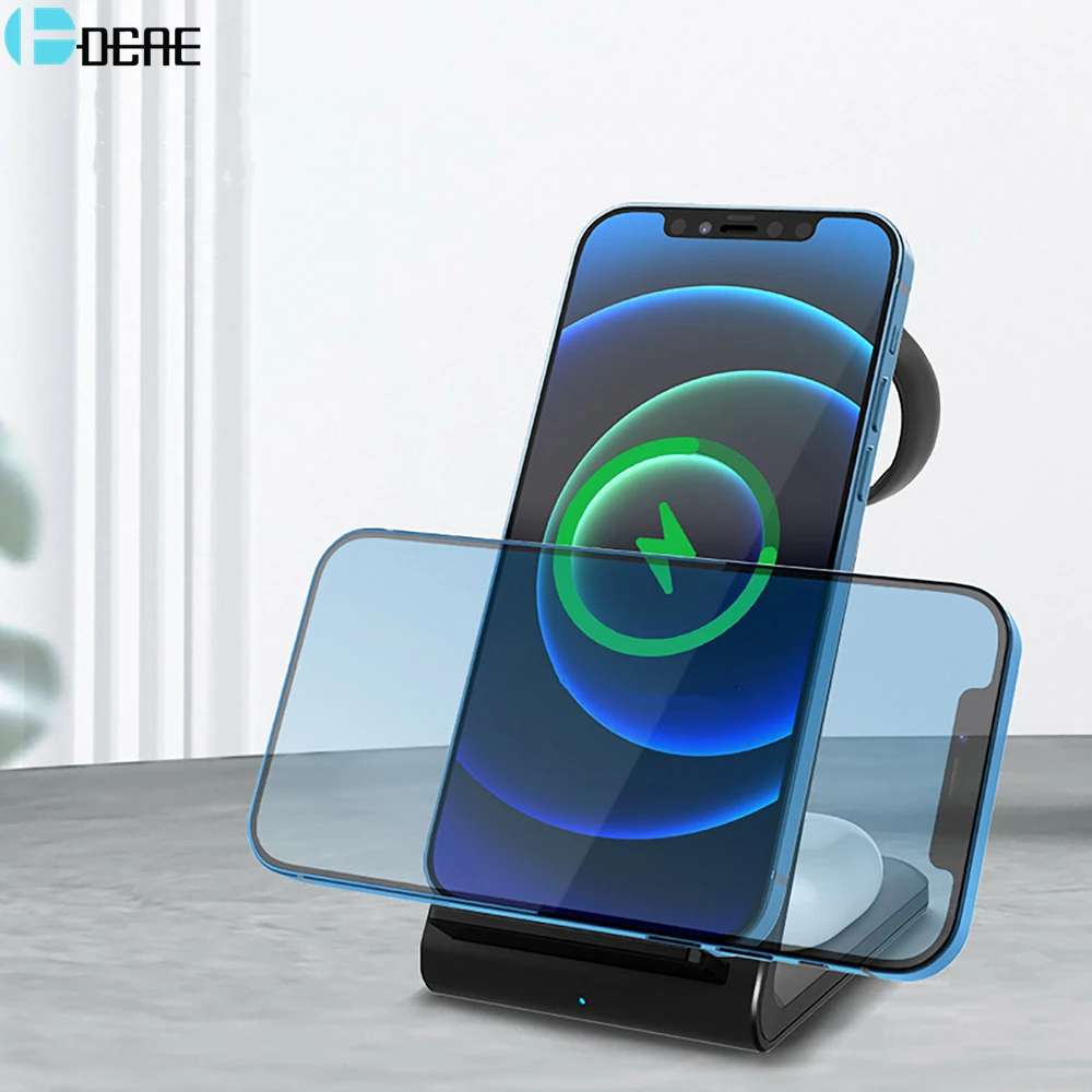 

15W Wireless Charger Stand For IPhone 12 11 XS XR X 8 Apple Watch 3 In 1 Qi Fast Charging Dock Station for Airpods Pro iWatch 6