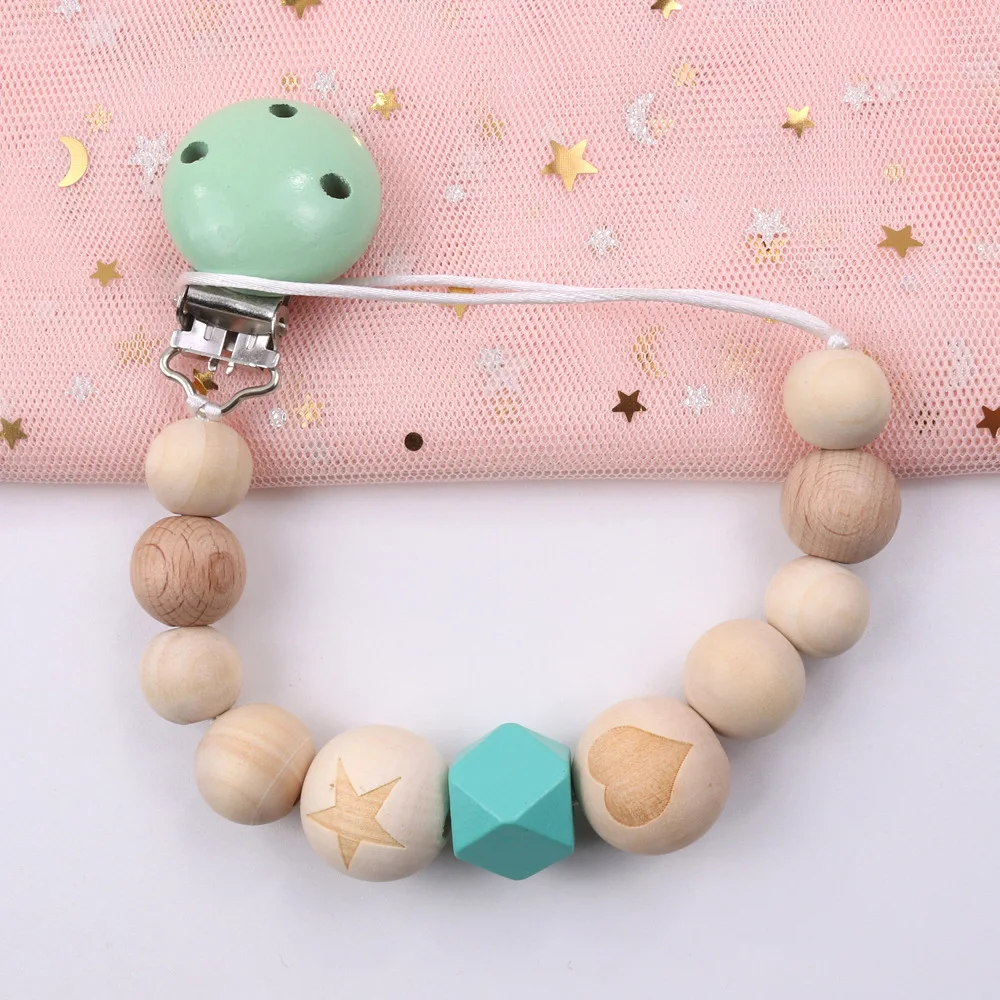 

Baby Pacifier Clip Dummy Holder Natural Wood Infants Teether Eco-Friendly Toy Anti-Drop Leash Nipple Chain Newborn Shower Gifts