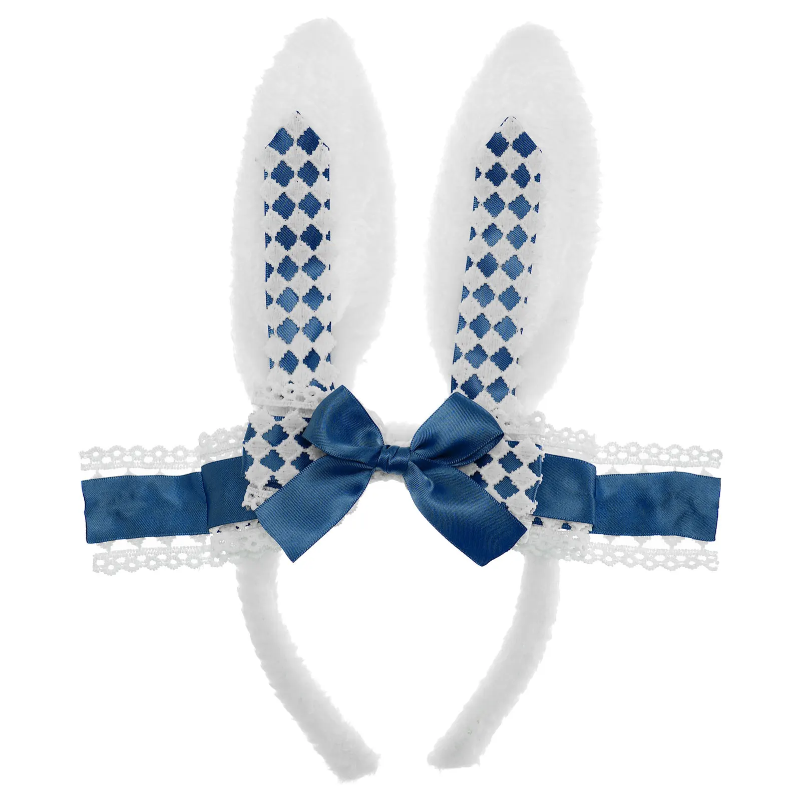 

Women Girls Rabbit Ears Headband Cute Bowknot Decor Plush Hair Hoop Naughty Animal Style Headwear for Cosplay Costume Accessory