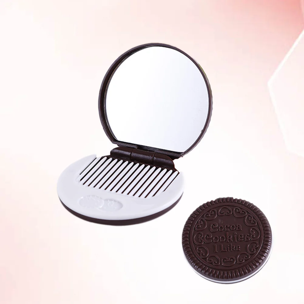 Fashion Chocolate Cookies Compact Pocket Mirror Cosmetic with Comb Makeup Accessories (Dark Coffee) | Красота и здоровье