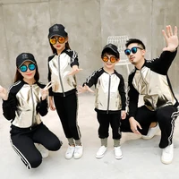 family matching outfits pu jacket pants sporty style silver golden pu couples matching clothing family look christmas family