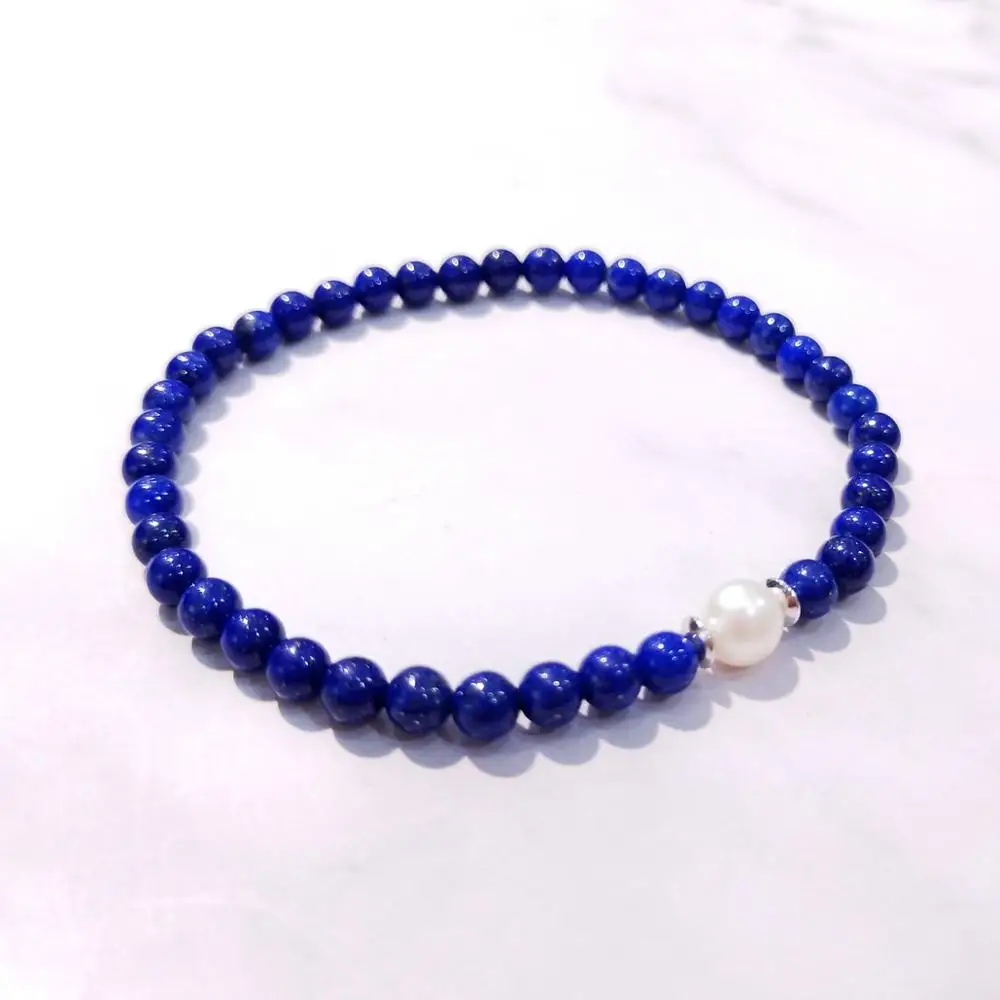 LiiJi уникальный растягивающийся браслет для йоги лазурит жемчуг Braclet Стерлинговое