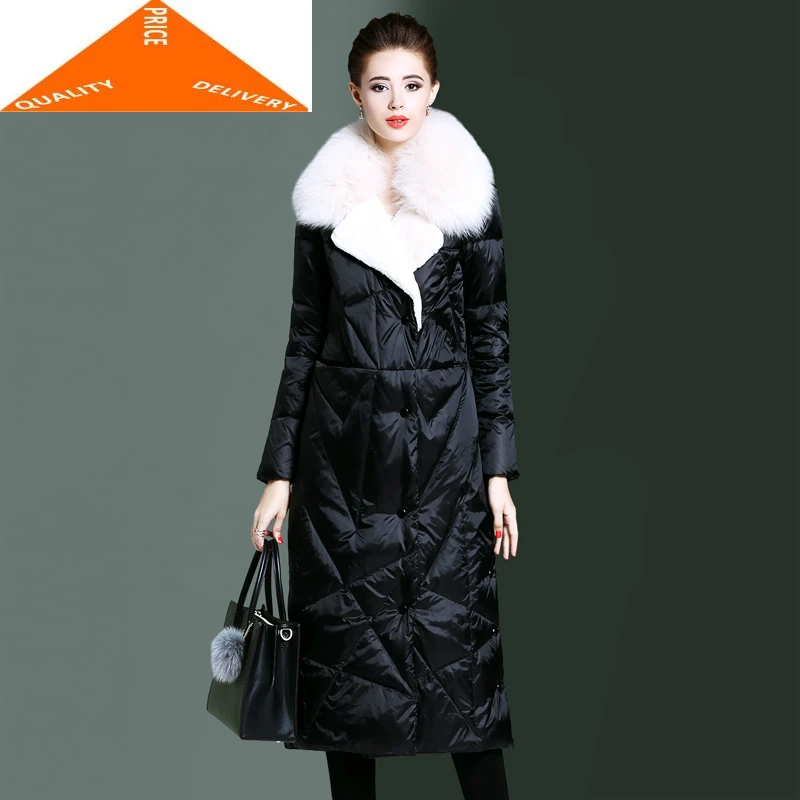 Женская длинная парка с воротником из натурального Лисьего меха элегантная