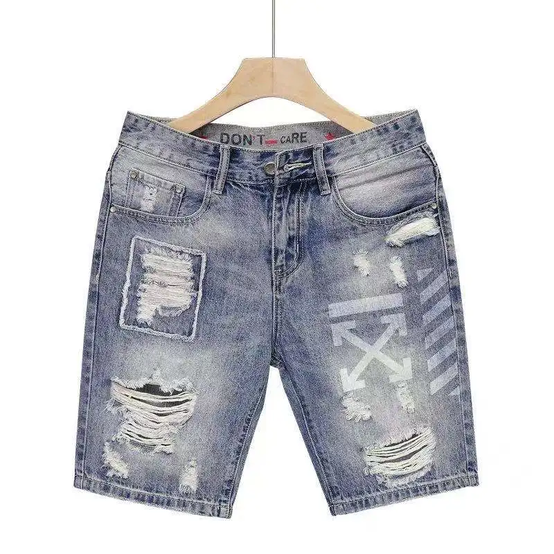 

2021 new summer high quality OW men and women with the same letter arrow frayed denim shorts 19ss