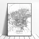 Черно-белый Тегеран Иран белая Широта Долгота холст Художественная карта Плакат