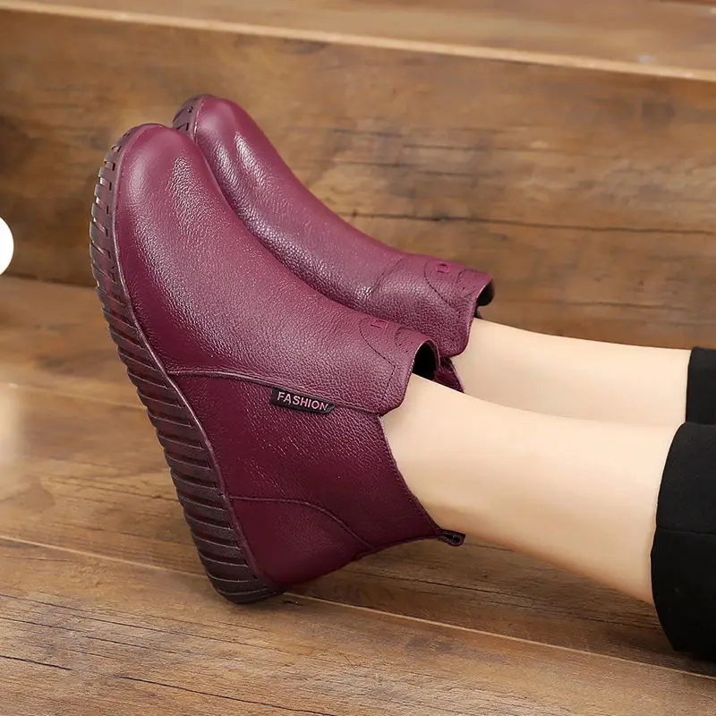 2020 модная Женская Удобная зимняя обувь женские ботильоны из натуральной кожи