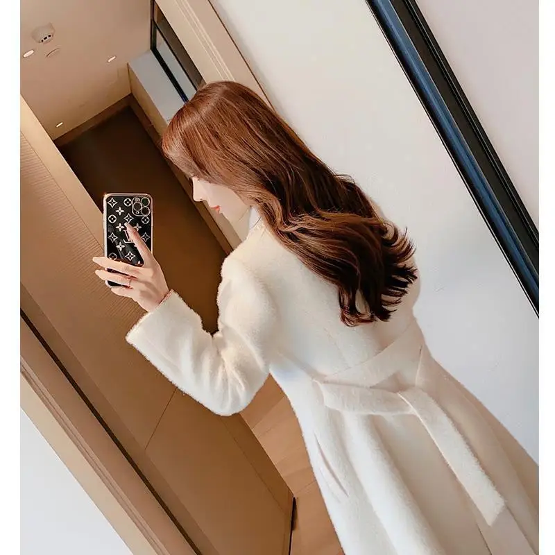 

Cotday White 2020 Autumn And Winter Coat Belt Cultivate One's Morality Contracted Long Women Temperament Woolen Blend Coat