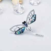 1 piece dragonfly crystal brooch abalone shell rhinestone mosaic elegant dragonfly insect brooch pin retro womens jewelry gift