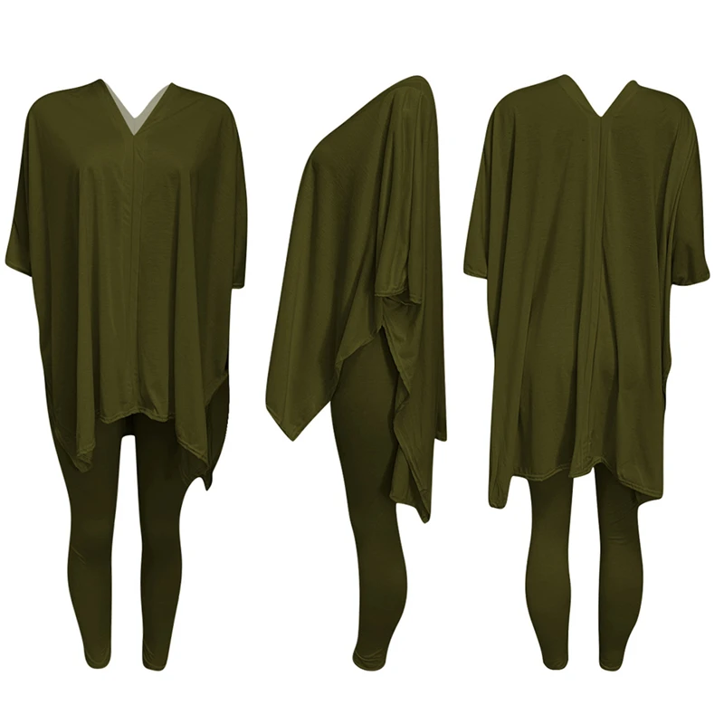 

Women Sport Two Piece Set V-neck Side Split T-Shirt Leggings Pants Jogger Sweatpants Suit Tracksuit Matching Set Outfits