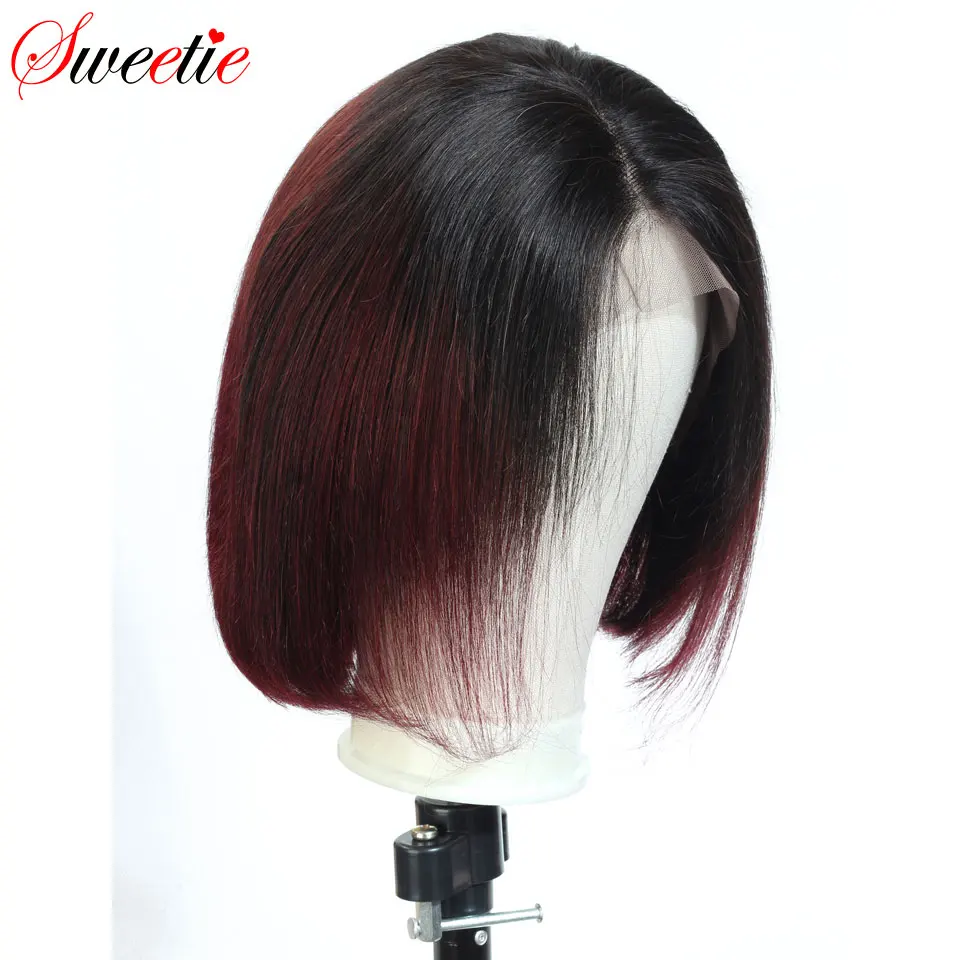 Sweetie волосы прямой Боб 13x4 кружевной передний парик 1b/99J красный Омбре