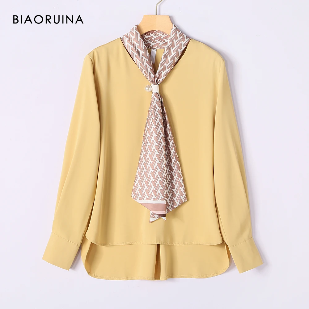 BIAORUINA 3 цвета Женская универсальная модная шифоновая рубашка вышивка бисером