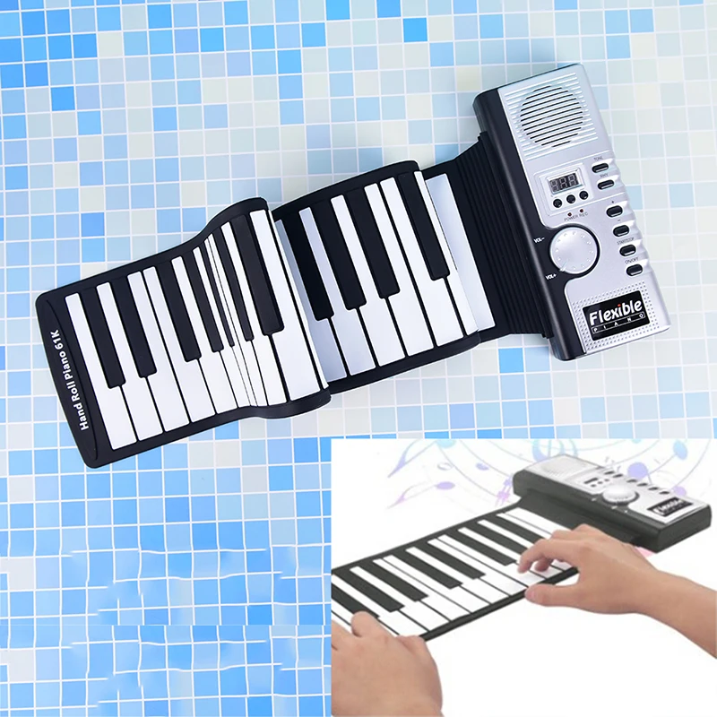 49 клавиш/61 клавиша Гибкая портативная рулонная MIDI электронная клавиатура