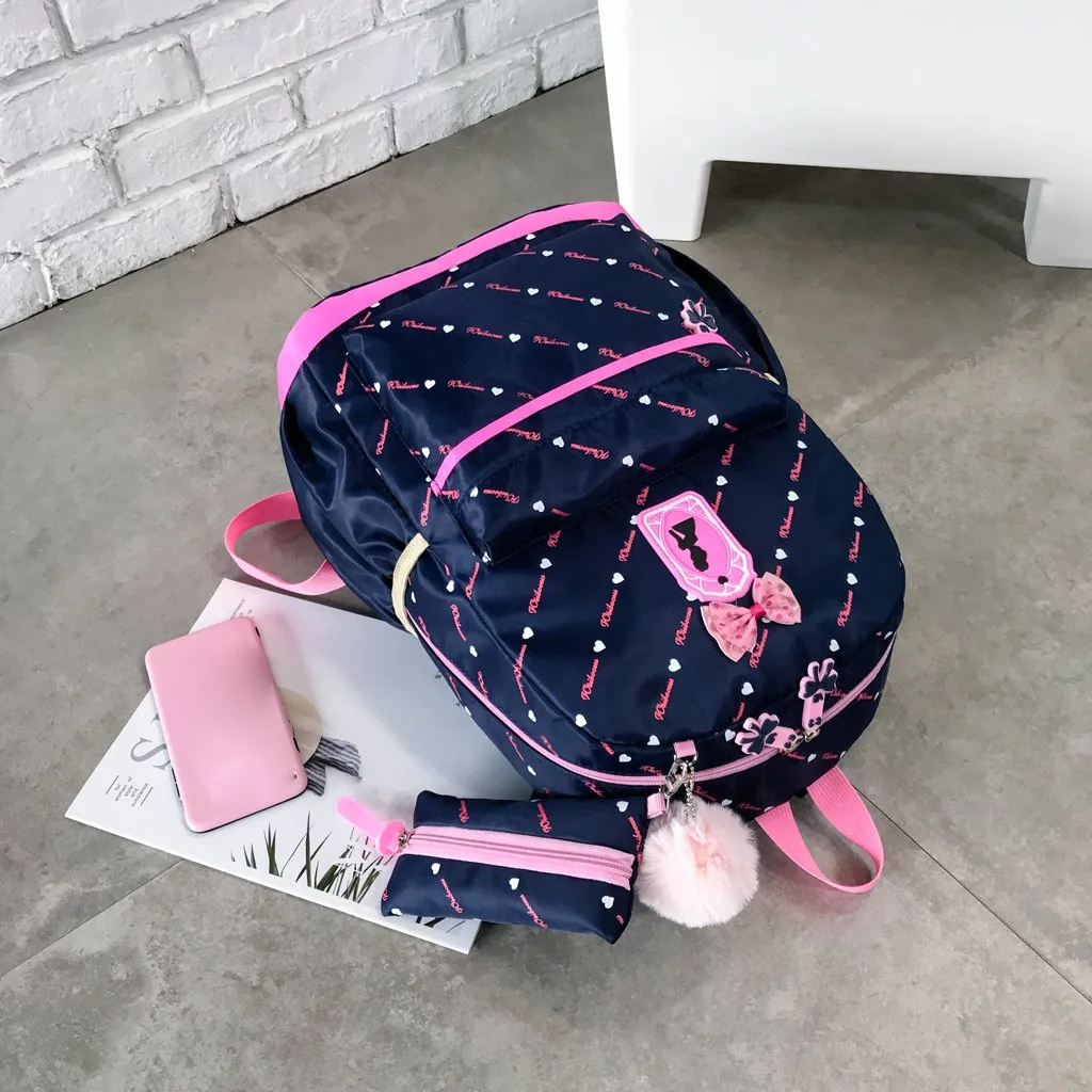 MOLAVE Women Leather Backpack Three-Piece School Bags Print Backpacks Bow Canvas Travel Tote Bag for Girls oct25 | Багаж и сумки