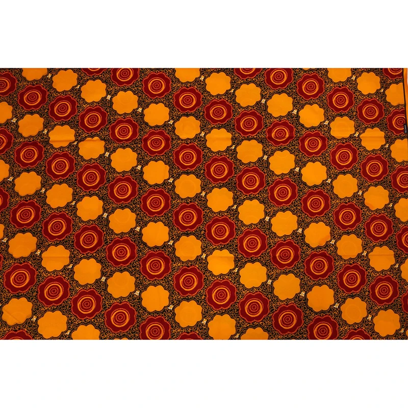 

Wax Orange Flowers African Print Fabric Pagne Wax 6Yards\lot