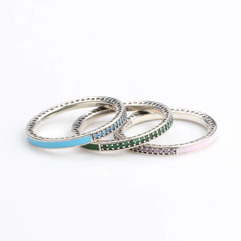 

Original 925 Silver Colorful Ring Fashion Shiny Heart Hollow Heart Women Crystal Finger Ring For Women Party Jewelry