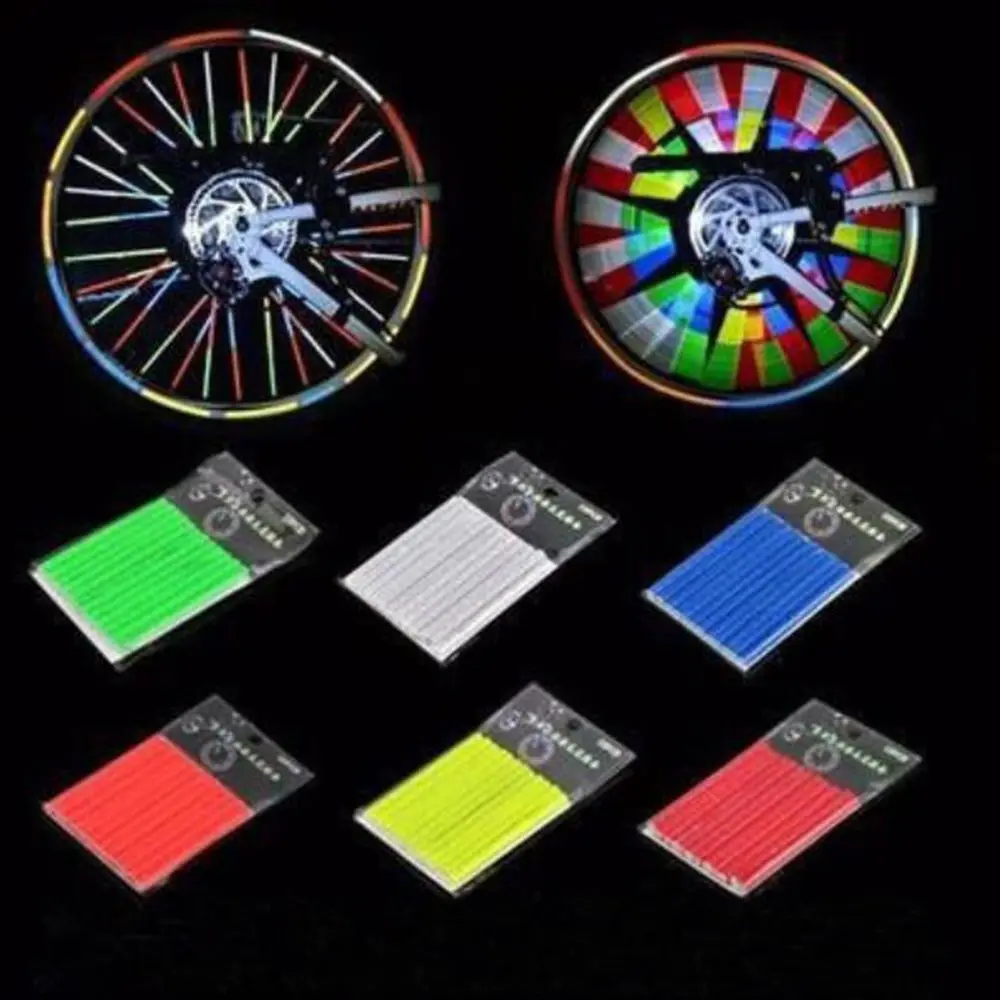 

12pcs Bike Spokes Reflector Stickers Bicycle Cycling Wheel Wire Reflective Stickers Tapes Mount Clip Tube Tape Cycling Decals