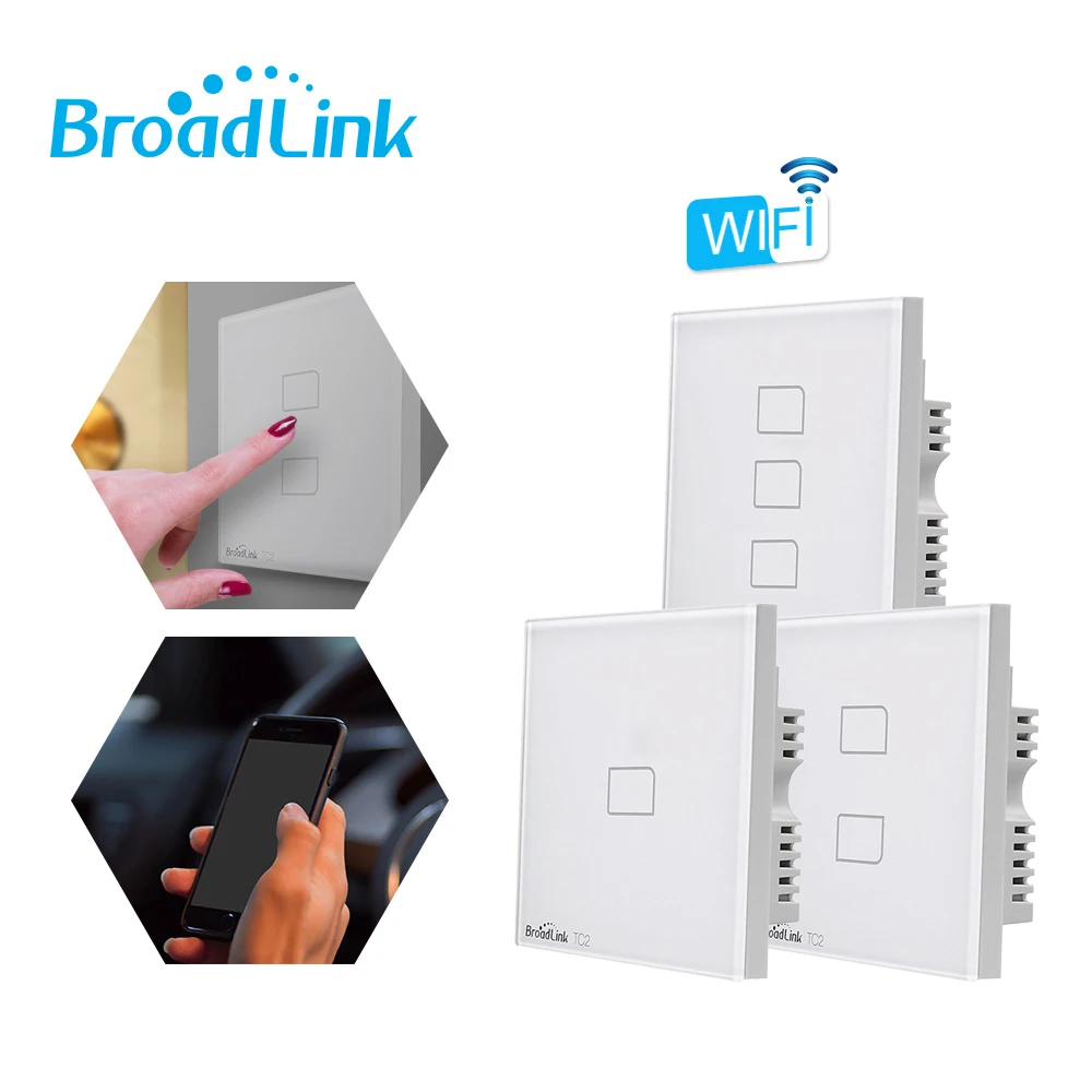 Настенный сенсорный выключатель Broadlink TC2 1/2/3 Gang UK 433 МГц беспроводное управление