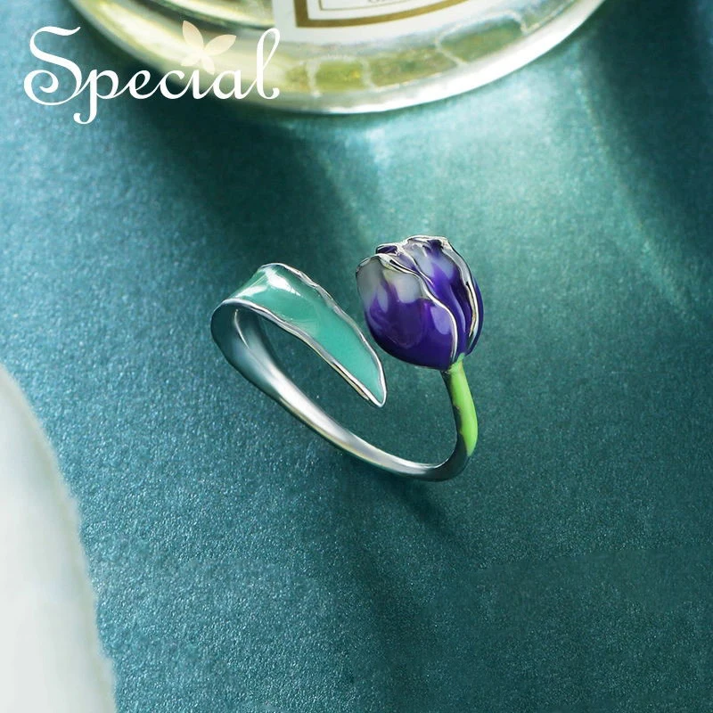 

Special Brand Fashion Enamel Flower Rings Purple Tulip End Open Rings Size Adjustable Jewelry Gifts for Women S1720R