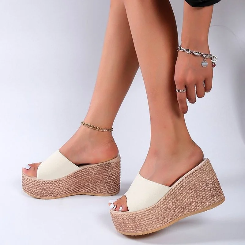 

Large Size 34-41 Wedges Heel Slippers Women's Summer New Comfortable Beach Shoes Fish Mouth Ladies Slippers Womens Sandals