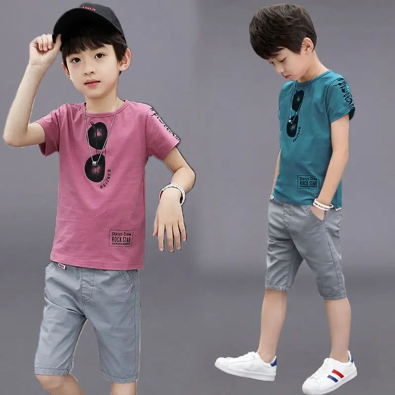 New Summer Boys Clothing Sets Children T-shirt Short Sleeve +Pants Set Two Pieces Kids Baby Clothes 6 8 10 11 12 Years |