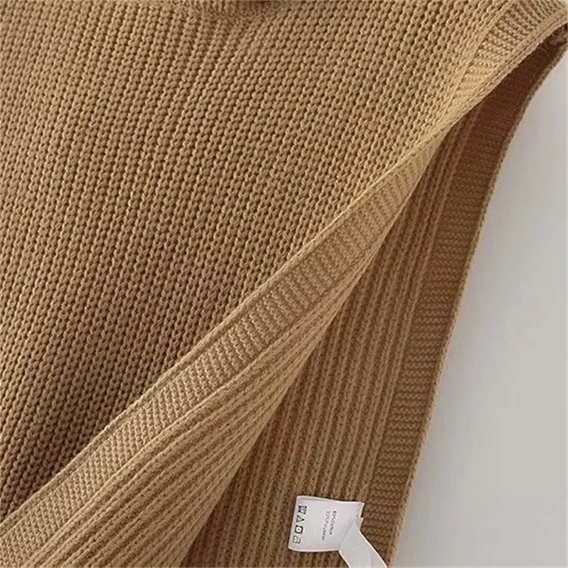

2021 New Women Fashion Stand-up collar hooded sleeveless side slit knit vest Female Pullovers Streetwear