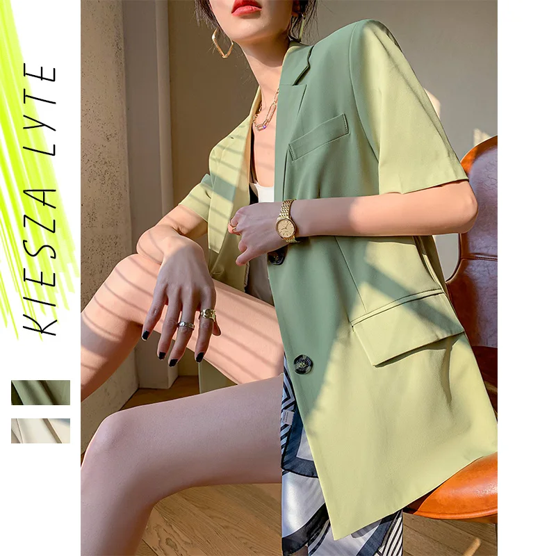 

Fashion Two Piece Set Women Short Sleeve Blazer And Pants 2022 Summer Green White Casual 2022 Female Suits