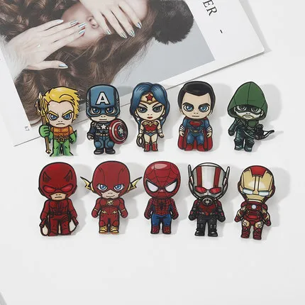 Мстители DC герой брошка мультфильм симпатичный значок Супермен Человек-паук Железный человек Бэтмен Халк булавка сумка аксессуары для женщин